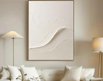 White Minimalist Abstract Art,Beige Minimalist 3D Painting,Modern Minimalist Art,Wabi Sabi Wall Art,Living Room Art,Pure Textured Wall Art