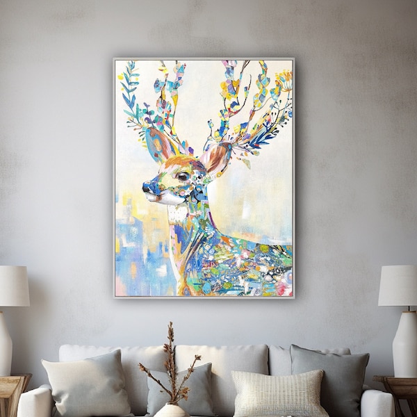 Deer abstract painting,Original oil deer painting,painting On Canvas,Large Animal abstract painting,Sofa wall art,Wall Art Living room