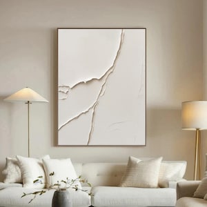 Weiße Textur Wandkunst, Beige weiße minimalistische 3D Malerei, moderne minimalistische Kunst, Wabi Sabi Wandkunst, Wohnzimmer Kunst, reine strukturierte Wandkunst
