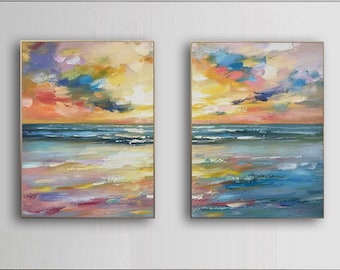 Sunshine Sky Sea Painting,Large Ocean painting,Abstract painting,Original canvas Abstract Wall Art,Colourful Texture,Sunset ocean painting