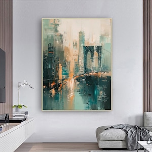 Urban Abstract Painting,Green City abstract painting,Beige City painting,Modern city abstract,future New York street abstract Wall Art
