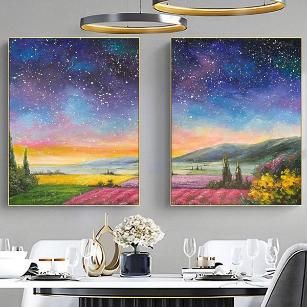 Abstract painting，Night Starry Sky Landscape Oil Painting On Canvas,Starry sky abstract painting,Hand Nature Large Gallery,Oil painting gift