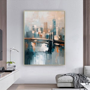 Urban Abstract Painting,Green City abstract painting,Beige City painting,Modern city abstract,future New York street abstract Wall Art