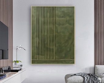 Pintura abstracta verde, Pintura de textura verde, Arte minimalista moderno, Pintura abstracta dorada original, Arte de pared boho verde mate, Arte de pared de sofá