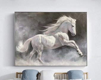 Grey horse Paintings,Original Painting Horse,Gallery quality,Large Animal abstract painting, horse on canvas,Living room wall Horse Painting