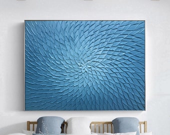 Blue Knife painting,Large abstract painting,Large 3D Texture Handpaint Paintings on Canvas,Original painting,petal painting,Modern Painting