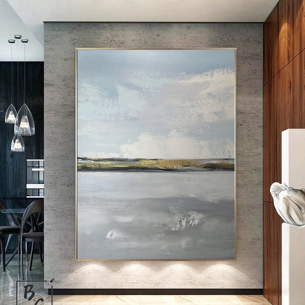 Original Gold Abstract Painting Sea Abstract Painting,Sky Painting,Extra Abstract Grey Abstract Art,Sea Painting On Canvas Living Room Art