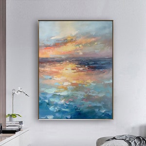 Ocean painting,Large abstract painting,Sunshine Sky Sea Painting,Original canvas Abstract Wall Art,Texture abstraction,Sunset ocean painting