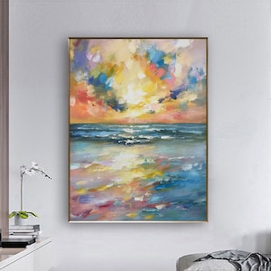 Ocean painting,Large abstract painting,Sunshine Sky Sea Painting,Original canvas Abstract Wall Art,Texture abstraction,Sunset ocean painting