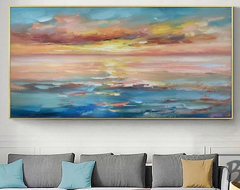 Ocean painting,Large abstract painting,Sunshine Sky Sea Painting,Original canvas Abstract Wall Art,Texture abstraction,Sunset ocean painting