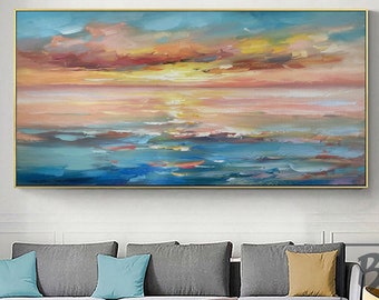 Ocean painting,Large abstract painting,Sunshine Sky Sea Painting,Original canvas Abstract Wall Art,Texture abstraction,Sunset ocean painting