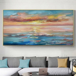 Ocean painting,Large abstract painting,Sunshine Sky Sea Painting,Original canvas Abstract Wall Art,Texture abstraction,Sunset ocean painting