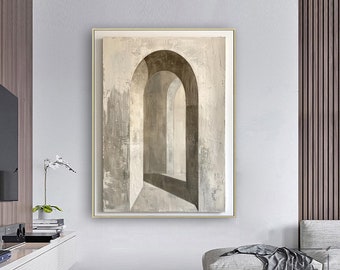 Beige abstract painting,Gate abstract art,3D abstract oil painting,Door Abstract Art,Grey wall painting,Sofa wall art,Living room wall art
