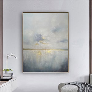 Gold Large abstract painting,Gold Ocean Painting,Grey paintings on canvas,Sea Sunset Painting,Minimalist abstract painting,Sea painting art