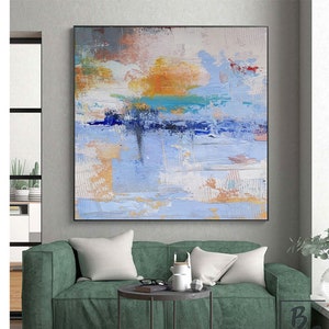 Large abstract painting,Blue Paintings on Canvas,Purple Modern hand oil painting,Orange original abstract painting,Beige Knife oil painting