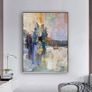 Beige Large abstract painting,Blue Textured original painting,paintings on canvas,Purple Modern oil painting,Minimalist abstract painting