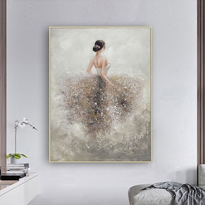 Ballerina White Painting,Ballerina fine art Dancer oil painting on Canvas,Ballet Painting for Living Room Decor,Beige Colors Wall Art
