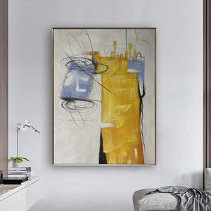 Yellow Large abstract painting, Beige painting,paintings on canvas,Modern hand oil painting,Minimalist abstraction painting,living room wall