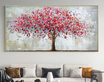 Pink Abstract Oil Painting,Abstract trees Art,Abstract painting,Colorful trees Art,Modern Home decor,Large wall art,Knife Color oil painting