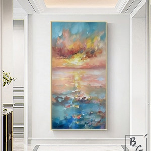 Sunshine Sky Sea Painting,Original canvas Abstract Wall Art,Large Ocean painting,Abstract painting,Colourful Texture,Sunset ocean painting