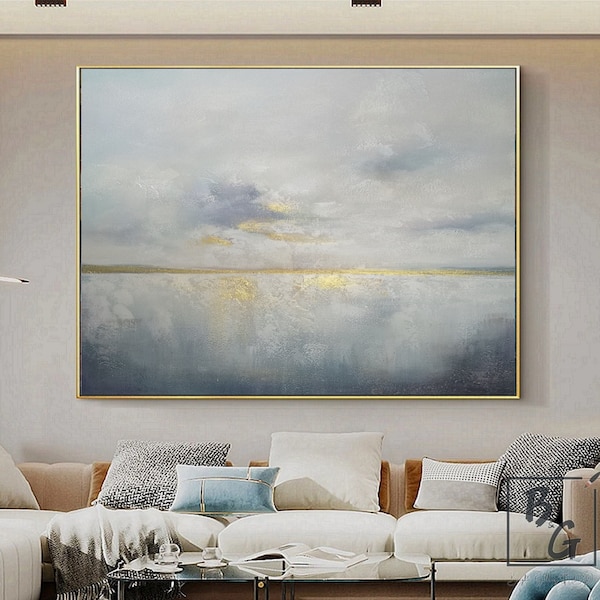 Gold Ocean Painting,Gold Large abstract painting,Grey paintings on canvas,Sea Sunset Painting,Minimalist abstract painting,Sea painting art