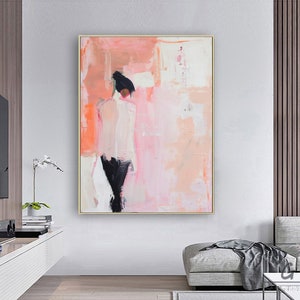 Pink oil painting,Original large abstract painting,paintings on canvas,Minimalist painting,Fireplace decoration painting,sofa wall art