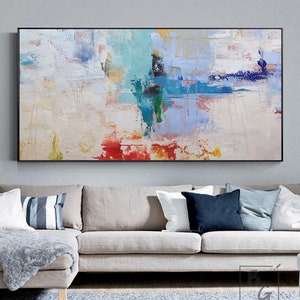 Blue Large abstract painting,Blue Paintings on Canvas,Red Green Modern oil painting,Textured original painting,Minimalist abstract painting image 4