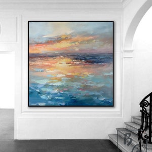 Ocean painting,Large abstract painting,Sunshine Sky Sea Painting,Original canvas Abstract Wall Art,Texture abstraction,Sunset ocean painting