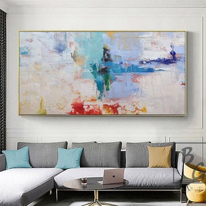 Blue Large abstract painting,Blue Paintings on Canvas,Red Green Modern oil painting,Textured original painting,Minimalist abstract painting image 1