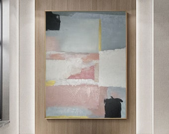 Pink Abstract Original Painting,Paintings on Canvas,Handmade oil painting,Minimalist abstract painting,Black Painting,Contemporary Painting