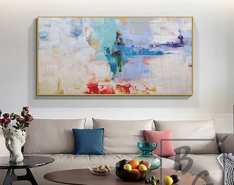 Blue Large abstract painting,Blue Paintings on Canvas,Red Green Modern oil painting,Textured original painting,Minimalist abstract painting