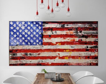 American flag Painting,paintings on canvas,Large abstract painting,Modern hand painting,Textured original abstract painting wall art flag