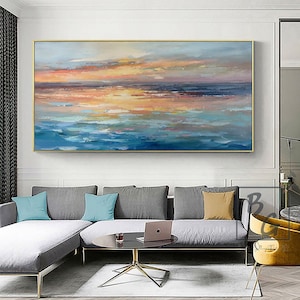 Ocean painting,Large abstract painting,Sunshine Sky Sea Painting,Original canvas Abstract Wall Art,Texture abstraction,Sunset ocean painting