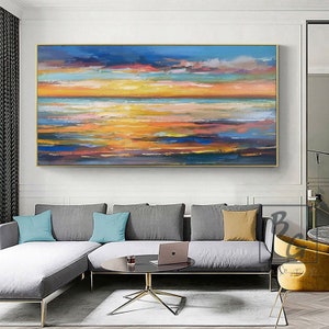 Sunset ocean painting,Original canvas painting,Large Knife painting,Abstract painting,Living room wall art,corridor decoration painting