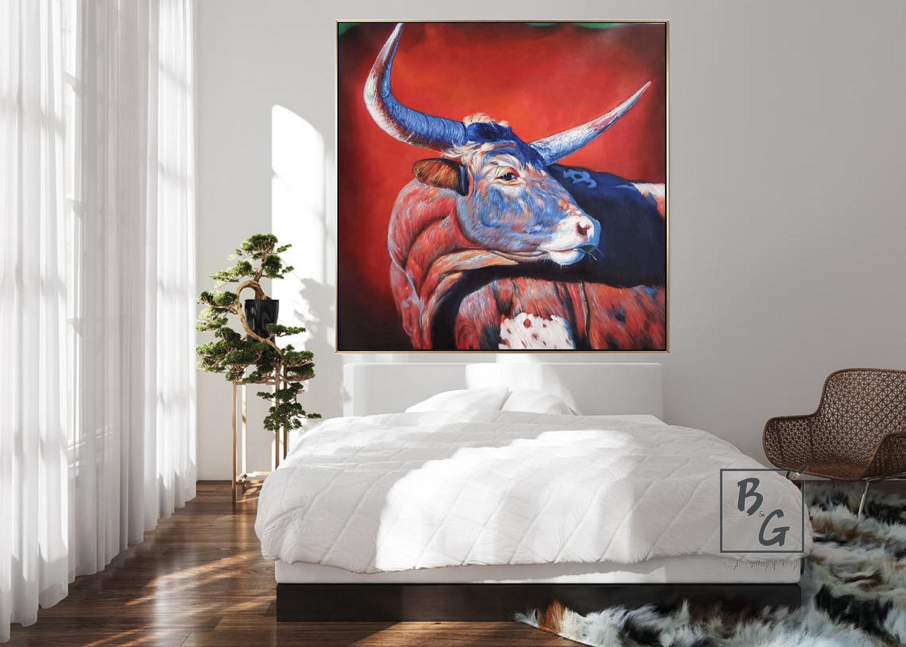 Large Bull Painting Original Bull Paintinglarge Animal Etsy