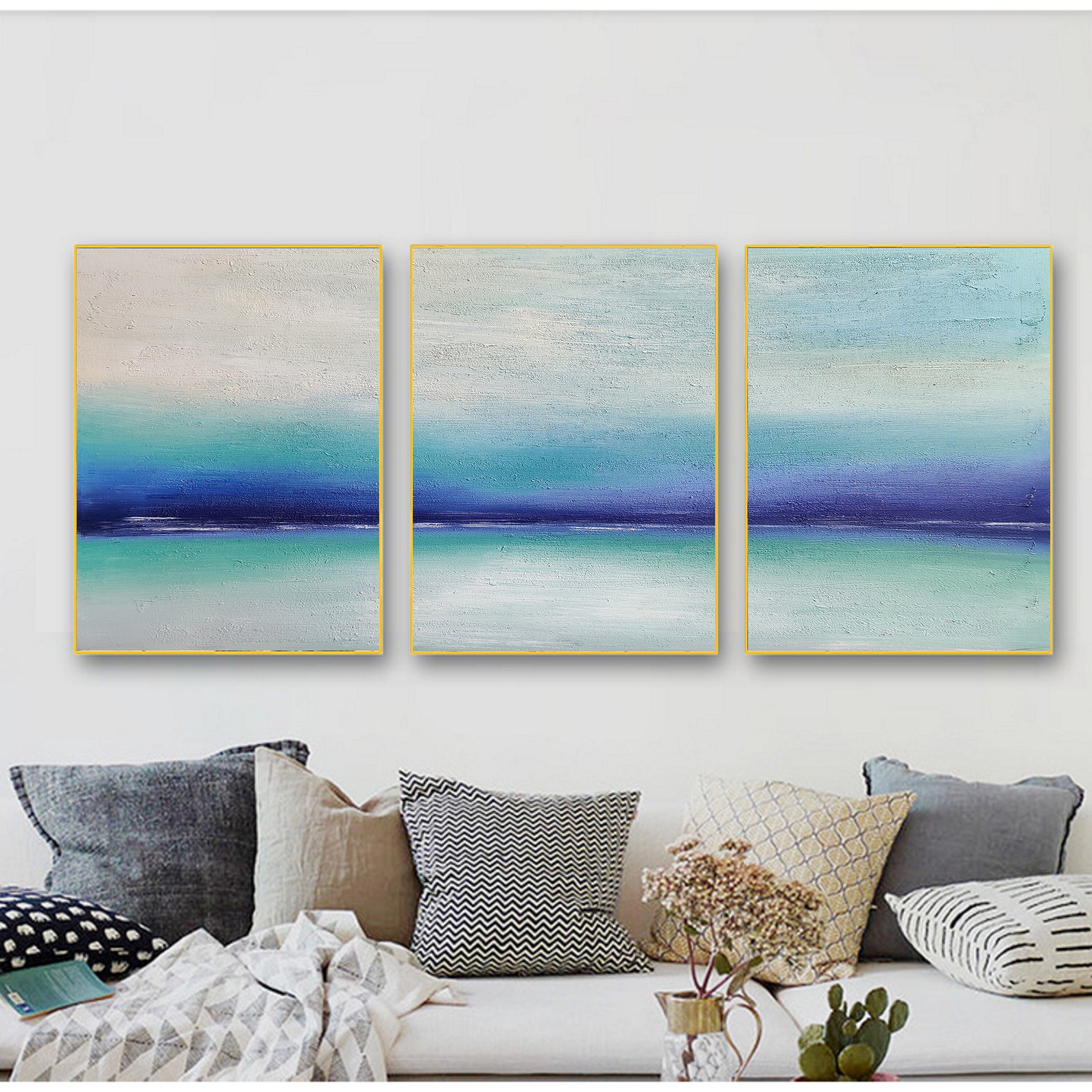 Blue Sea Abstract artLarge Ocean Canvas Oil Etsy