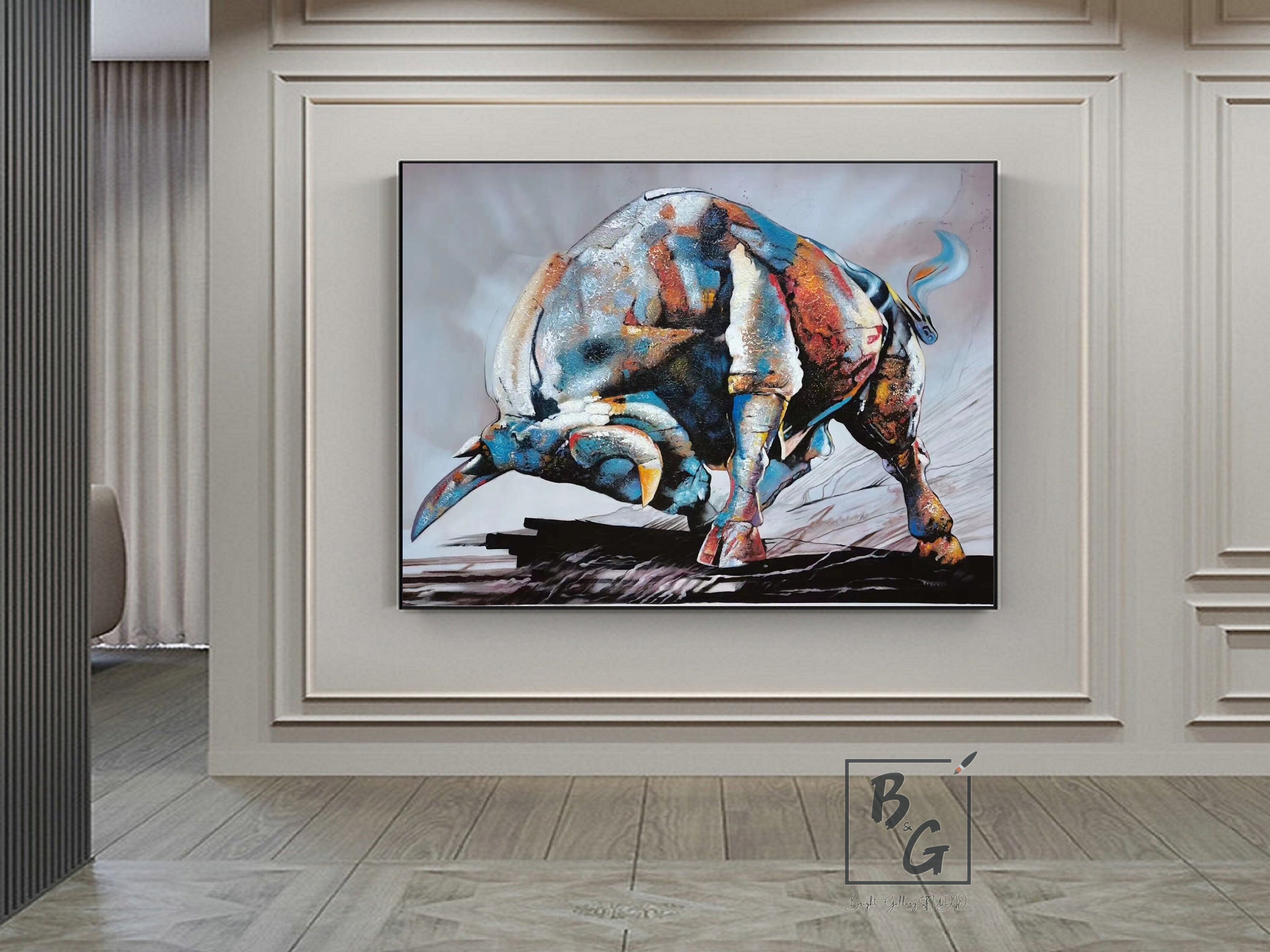 Large Bull Painting Original Bull Painting,animal Abstract Painting ...