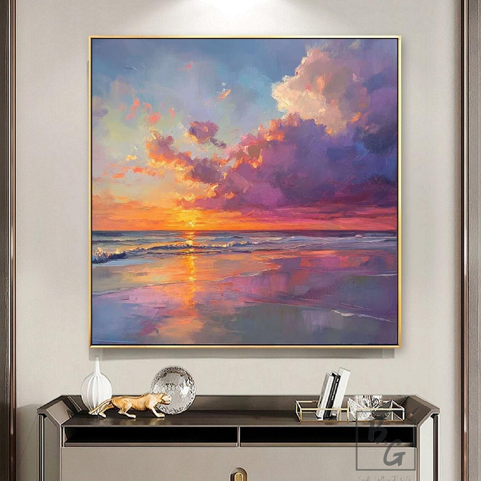 Pink Sunset Ocean Abstract Painting,purple Ocean Painting Art,canvas ...