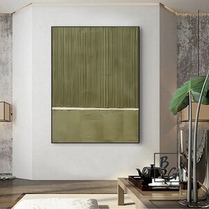 Beige textuur kunst, groot groen abstract schilderij, kunst aan de lichtgroene muur, groene moderne minimalistische kunst, kunst aan de muur sofa, origineel abstract schilderij afbeelding 6