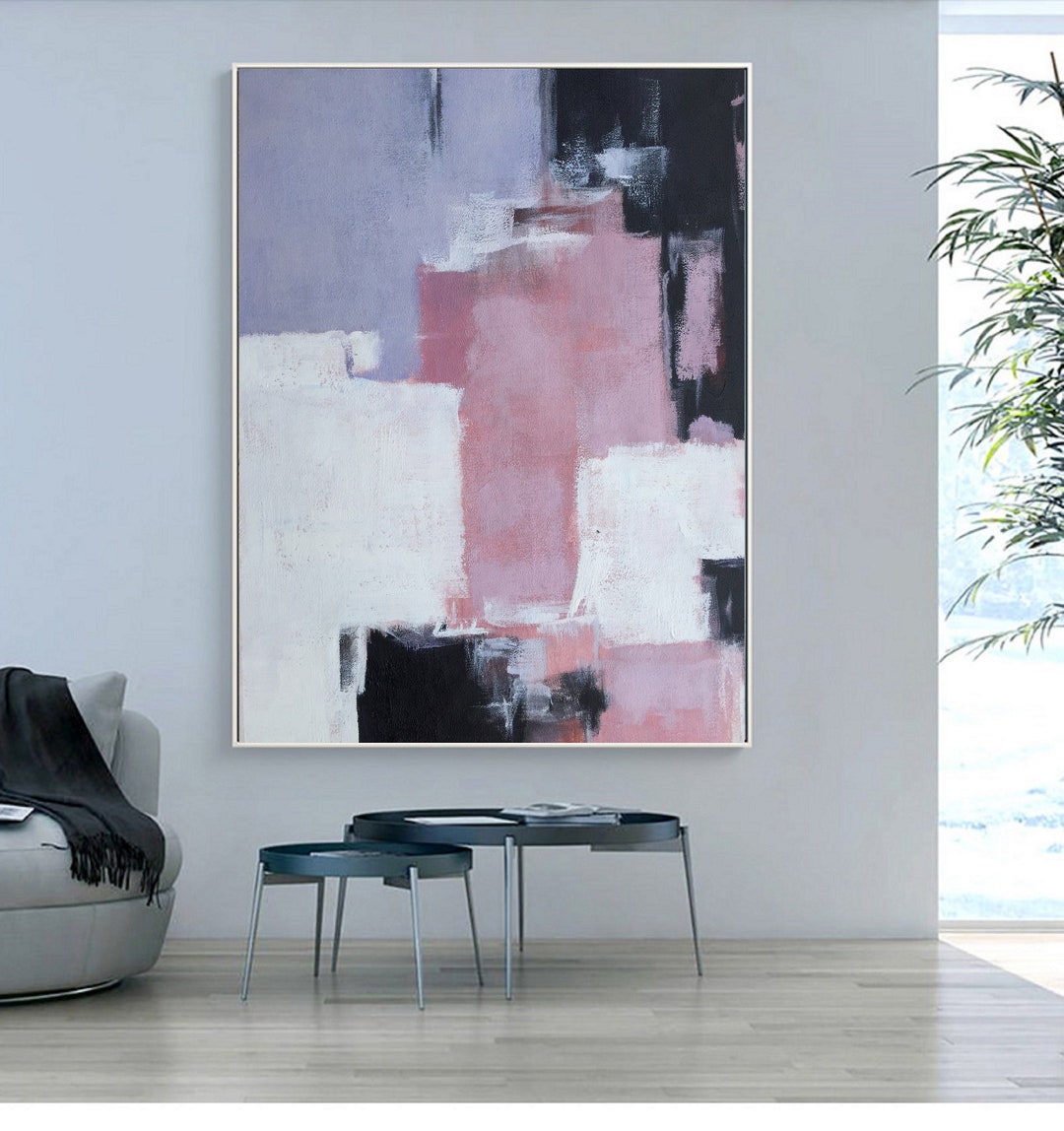 Large Purple Abstract Painting,minimalist Abstraction Painting,original Hand Oil Painting,white