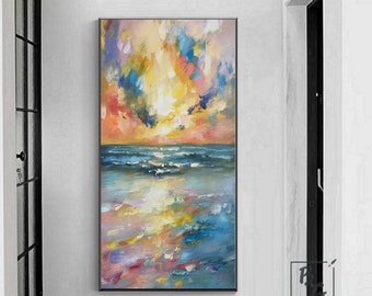 Original Textured Seascape Oil Painting,Sunset Ocean Wall Art,Abstract Coastal Landscape Decor,Nautical Beach Artwork,Gift for Beach Lovers