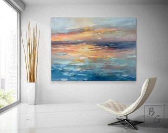 Ocean abstract painting,Texture abstract art,Handmade painting,knife abstract painting,ocean sunrise abstract,original sunset abstract art
