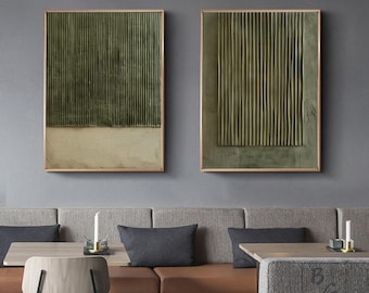 Green textured abstract art,beige abstract wall art,Canvas 3D painting art,Diptych decorative painting,Sofa  wall art,knife painting art