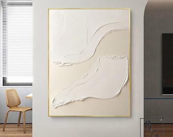 Beige White Minimalist 3D Painting,White Texture Wall Art,Modern Minimalist Art,Wabi Sabi Wall Art,Living Room Art,Pure Textured Wall Art