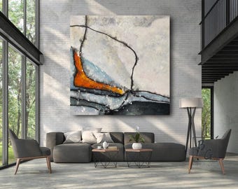 Blue Black Brown Line Texture Wall Art,Paintings on canvas,Neutral Geometric Abstract Oil Painting,Modern Minimalist Decor,Handmade Art Gift