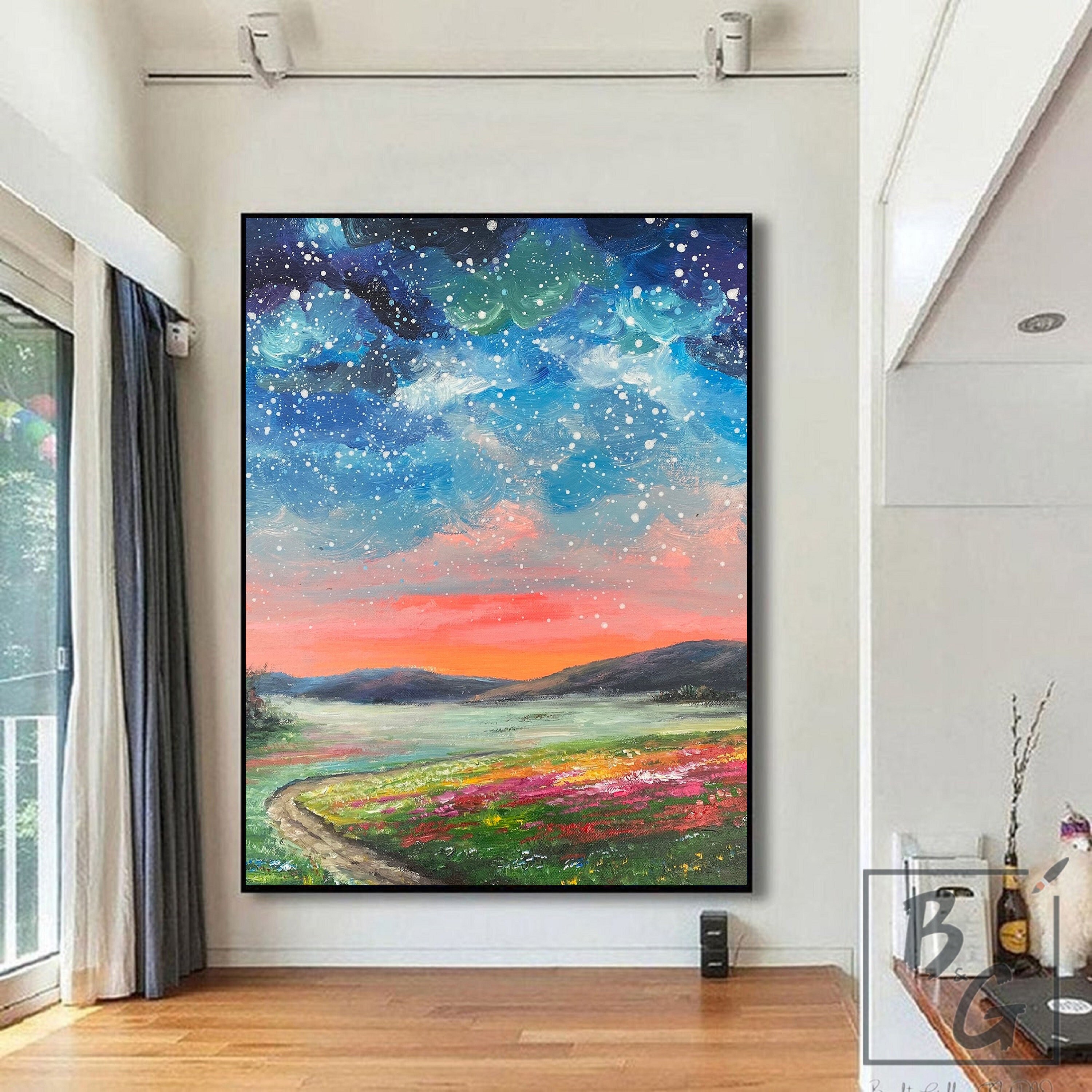 Starry sky abstract painting,Hand Nature Large Gallery Art,Night Starry