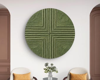 Olive green Painting,Round Abstract Oil Painting,Green Geometric Textured Wall Art,Handmade Modern Minimalist Home Deco,3D Palette Knife art