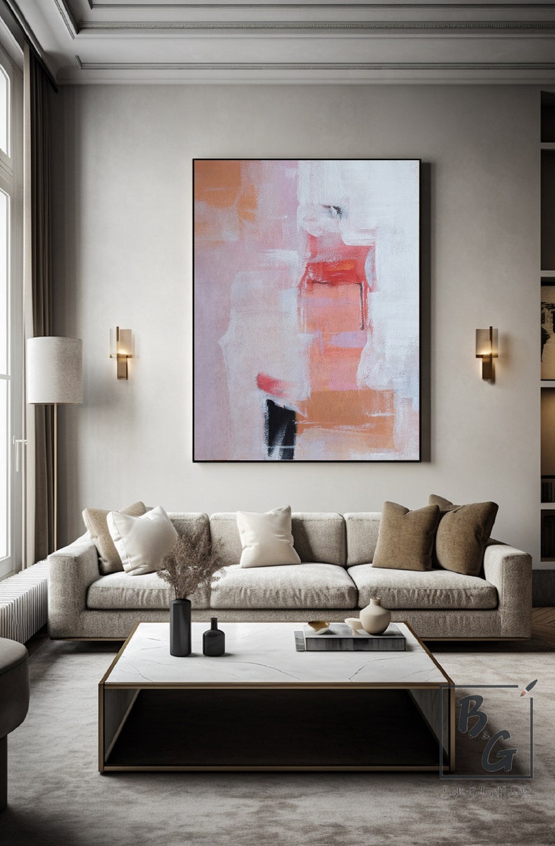 Pink oil painting,Original large abstract painting,Pink paintings on canvas,Minimalist Modern painting,Hand Painting,Room wall art painting image 6