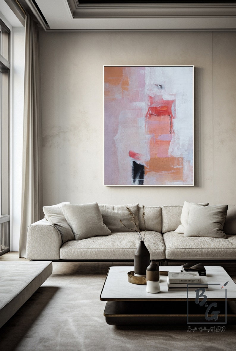 Pink oil painting,Original large abstract painting,Pink paintings on canvas,Minimalist Modern painting,Hand Painting,Room wall art painting image 9