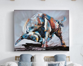 Large Bull Painting Original Bull Painting,Large Animal abstract painting,Painting Animal BULL,Paintings on canvas,Living room wall Bull art